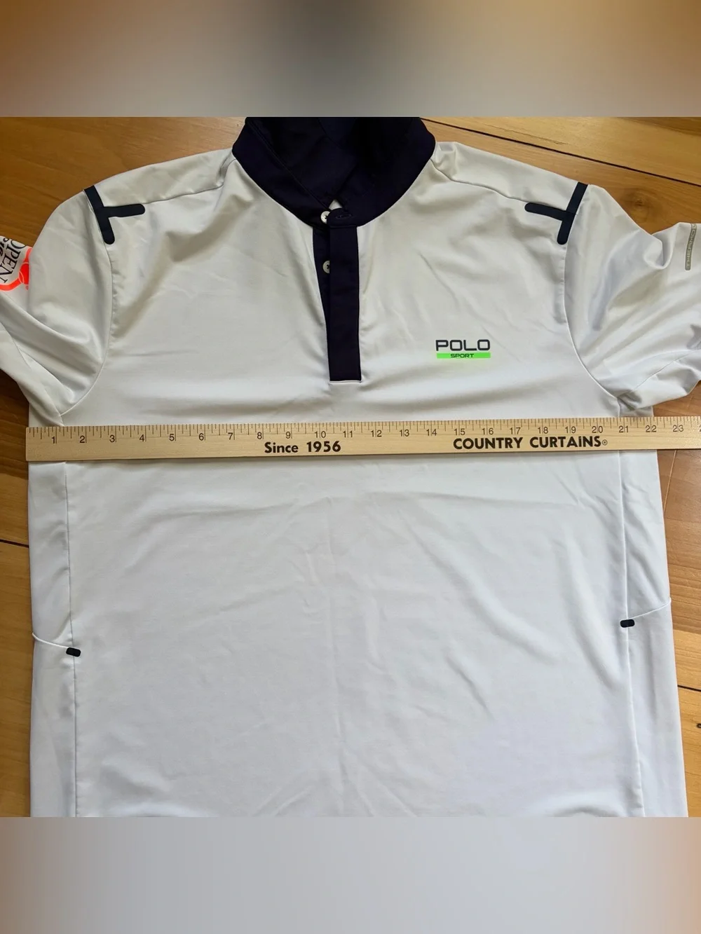 Polo Sport Shirt Mens White Navy Thermovent Short Slv US Open 2016 Size LARGE